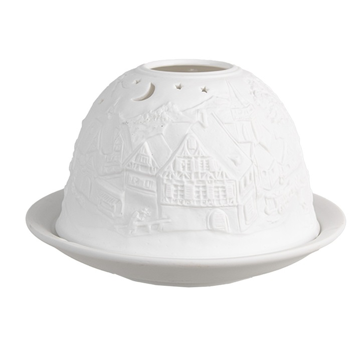 Falusi fehér porcelán gyertya 12x8 cm