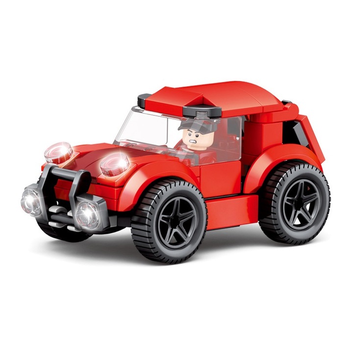 Set de Jucarii cu Blocuri de Constructie ANGSKALSA, Vehicule Creative Clasice, Educative pentru Dezvoltarea Abilitatilor Motrice Fine, Jucarie Model de Masina pentru Baieti, Fetite si Copii cu varsta de 6 ani si peste, ABS Premium, 80 piese, Rosu