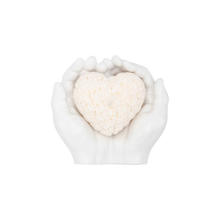 Lumanare parfumata din ceara de soia 100% naturala, aroma de Portocale Dulci in recipient din ceramica model maini albe, 98g