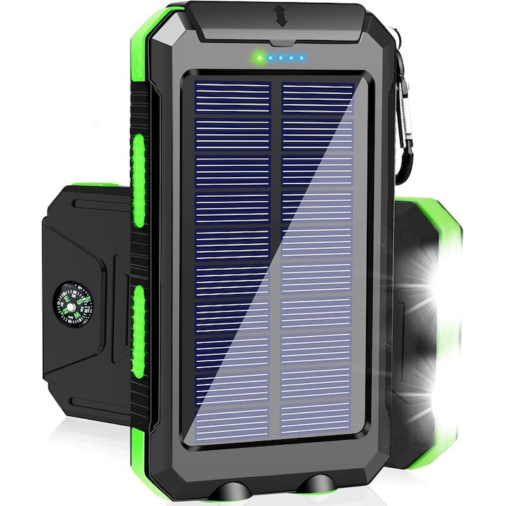 Solar Power Bank, 8000mAh, 2 USB порта, мощно фенерче, водоустойчиво, прахоустойчиво, удароустойчиво