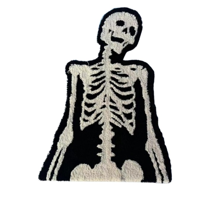 Covoras baie, design craniu amuzant, negru, 70x100cm