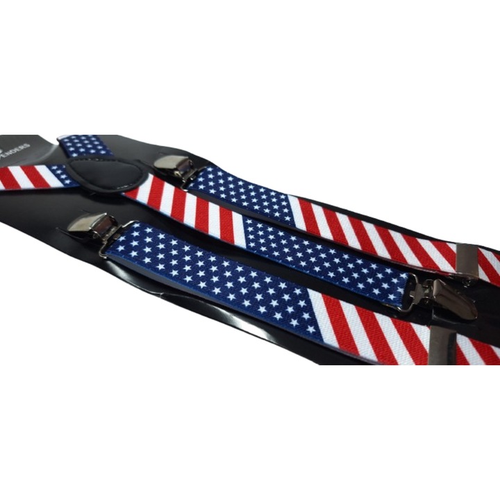 Bretele Unisex, Model Y, Inchizatori Metalice, 25 mm, Imprimeu America, Multicolor