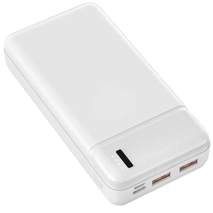 Power Bank 20000mAh, incarcare portabila, 2 porturi USB, incarcare simultana, alb