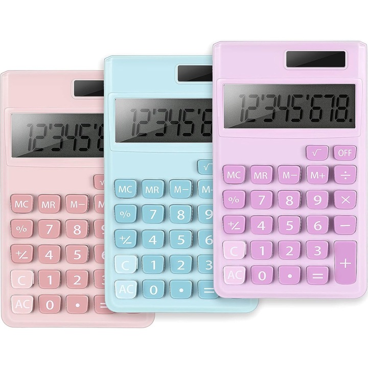 Комплект от 3 мини калкулатора BGHYHYHI, ABS, многоцветен, 4,7 x 2,7 инча