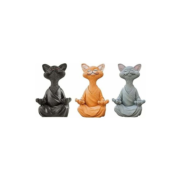 Set 3 statuete pisici, Enforose, decorare gradina, rasina