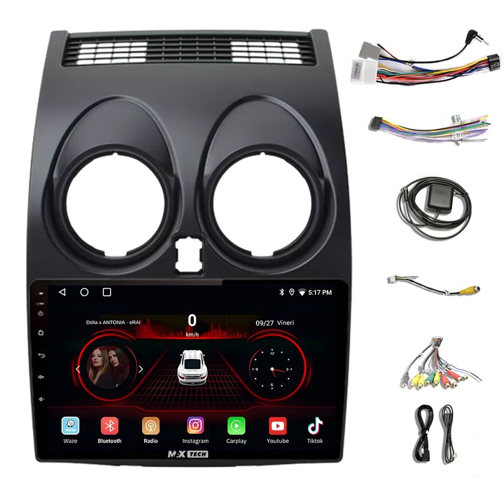 Navigatie Nissan Qashqai J10 2006 - 2013 dedicata Android, MaxTech®, Android 13, ecran de 9 inch, functii GPS, Carplay, WIFI, Radio, Airplay, Bluetooth, Waze, TouchScreen, Mrrorlink