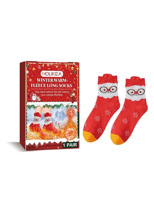 Sosete barbati, rosu, Lana, Mos Craciun, 19x16cm, set 1 pereche