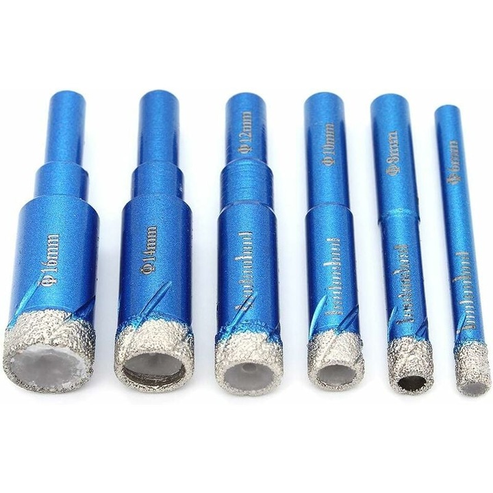 Set 6 burghie diamantate, 6x8x10x12x14x16mm, pentru gresie, ceramica, granit, maner rotund