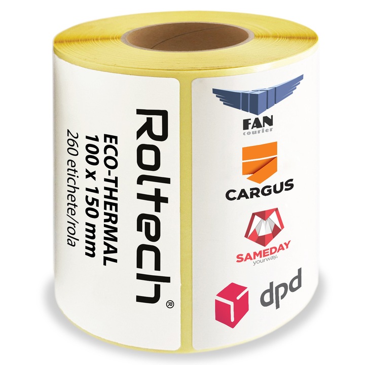 Rola etichete termice pentru AWB, 100x150mm, format A6, 260 etichete/rola, alb, ROLTECH