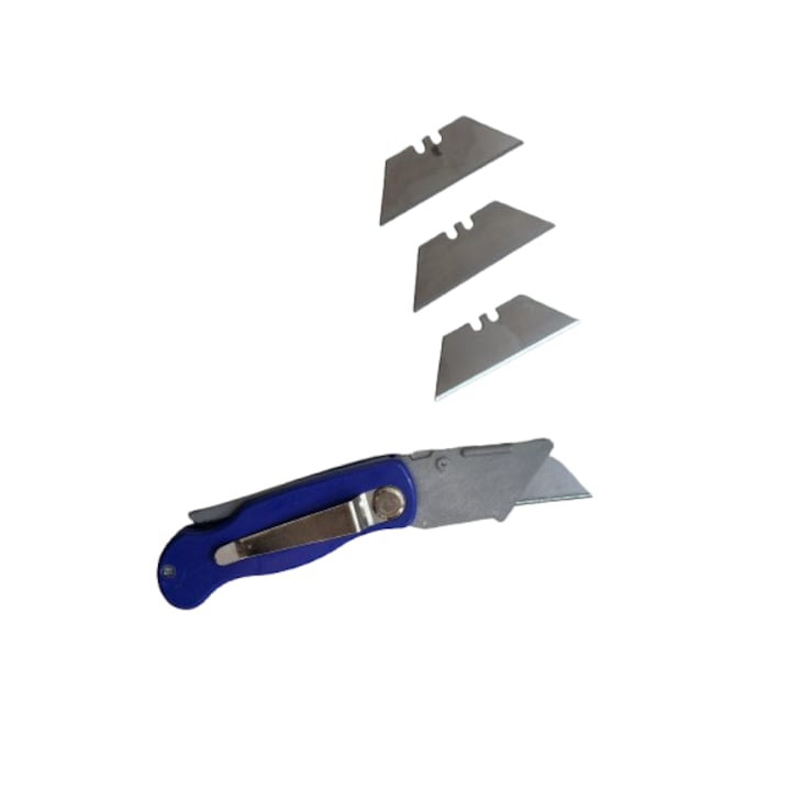 Cutter pliabil, cu 3 lame de rezerva, 6 cm lungime lama, portabil, multicolor, mvd