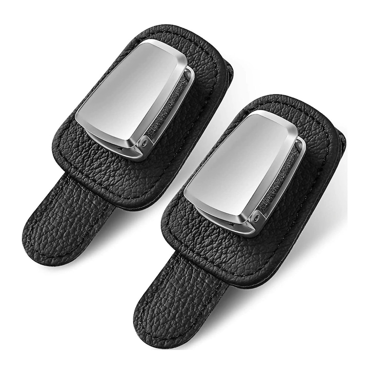 Държач за очила за кола Jormftte, кожен, комплект от 2, черен, 5x10 см