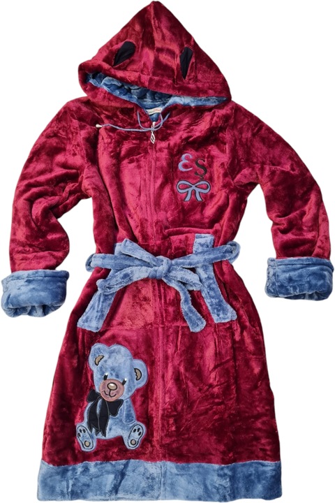 Prémium bársony női köntös, kapucnival és cipzárral, mackómintával, Piros