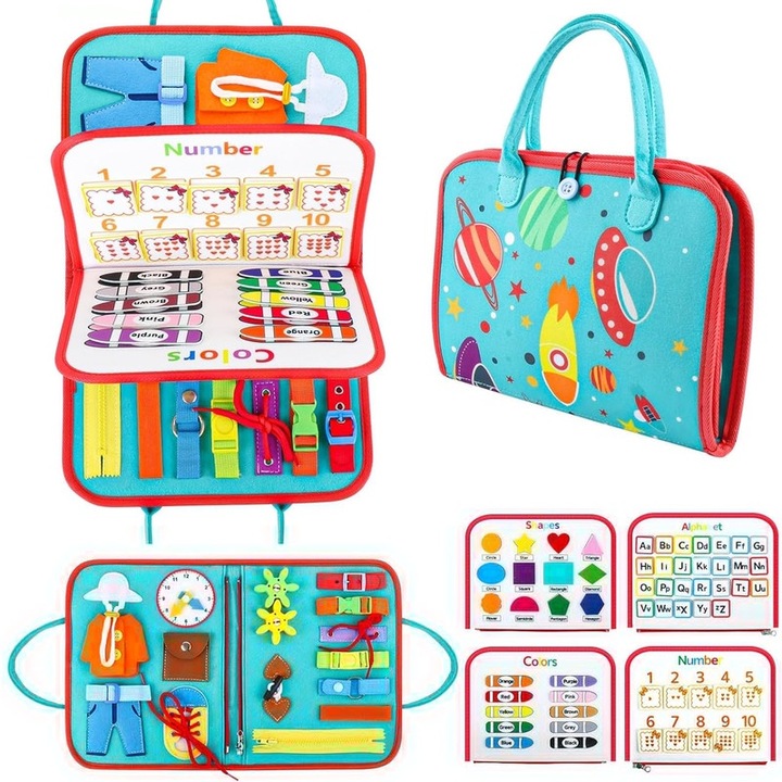 Детска дъска 8 страници, Монтесори играчки, Монтесори играчки Busy Board, книги за сензорно обучение, образователни играчки за момичета от 1 до 4 години, които учат цветове, числа и форми