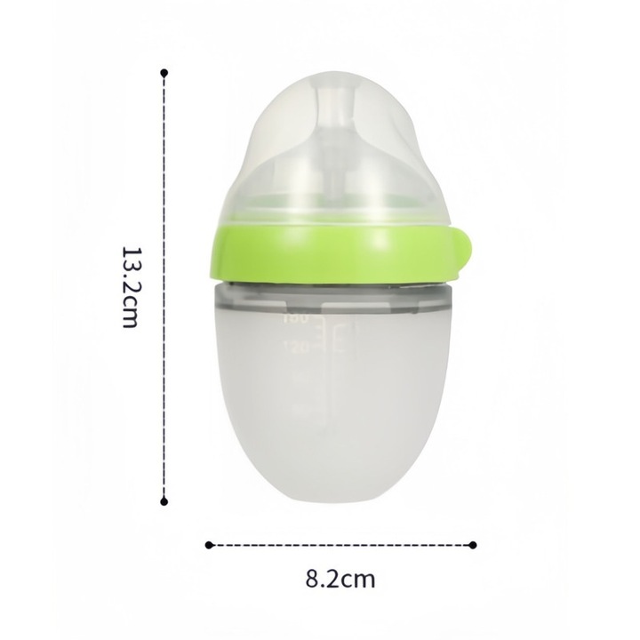 Szilikon cumisüveg széles szájjal, 150ml/250ml, zöld, kólika gátló kivitel, multifunkcionális készlet