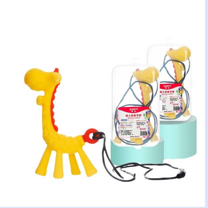 Zsiráf fogzási játék, szilikon játék, sárga, 0-12 hónapos