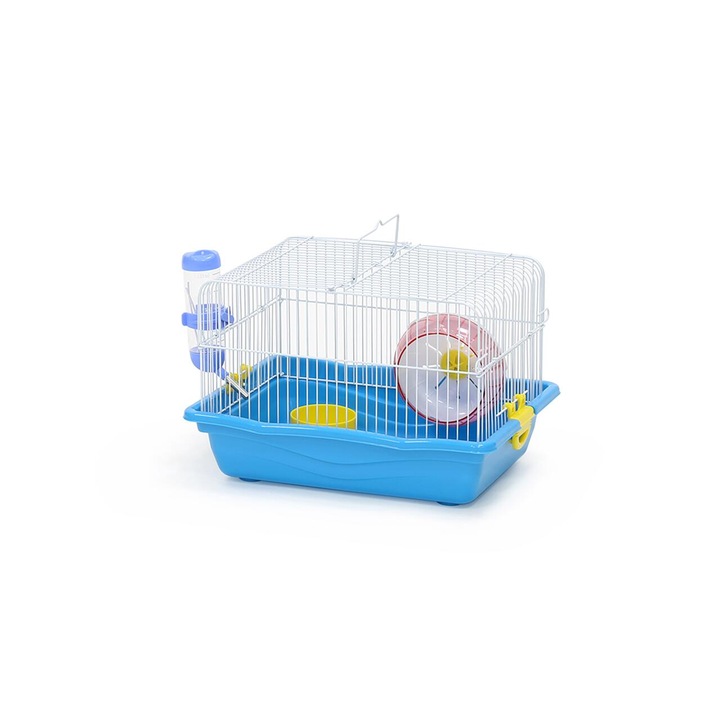 Cusca pentru hamsteri, Biotur, dotata cu hranitor, adapator, roata, 35.5x27x23 cm