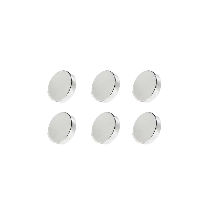 Set 6 magneti foarte puternici, gri, disc, simplu, pentru diferite activitati, 10 mm X 3 mm, dalimag