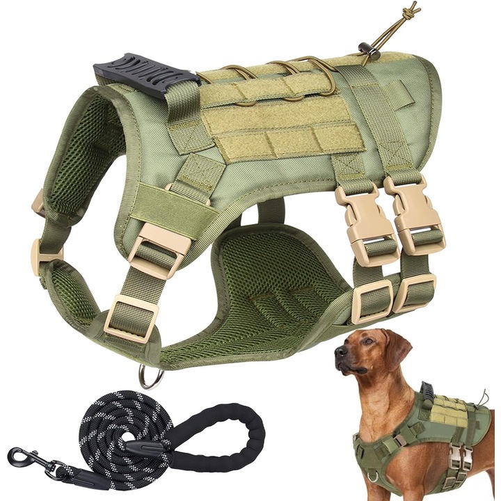 Комплект каишка и наградник за кучета, 1,5 м, Зелен/Черен, L