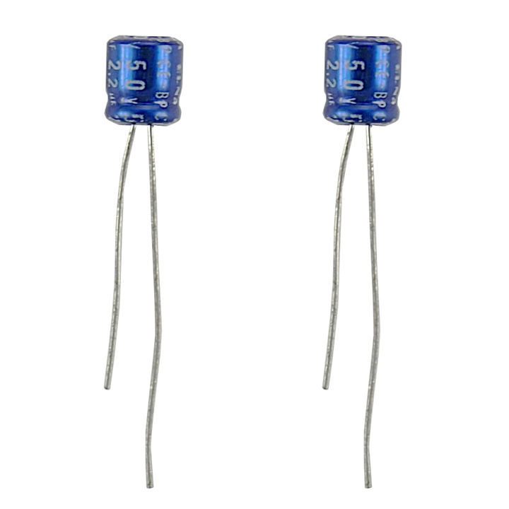 Комплект от 2 електролитни кондензатора, SE, 2.2uF, 50V, сини, 5.9x5mm