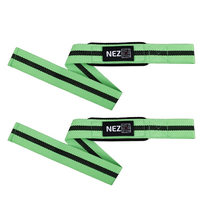 Chingi Haltere NEZ Power Lifting Straps Green&Black pentru antrenamente fitness, bodybuilding, crossfit