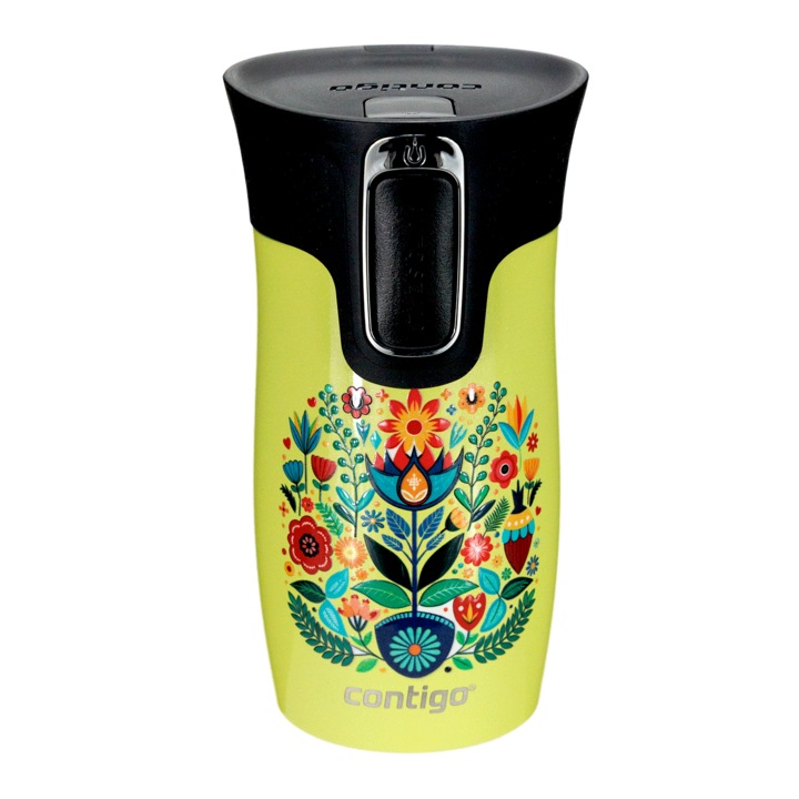 Термочаша Contigo West Loop Mini 300ml, Inox - Folklore 2 - Limelight - Метално жълто