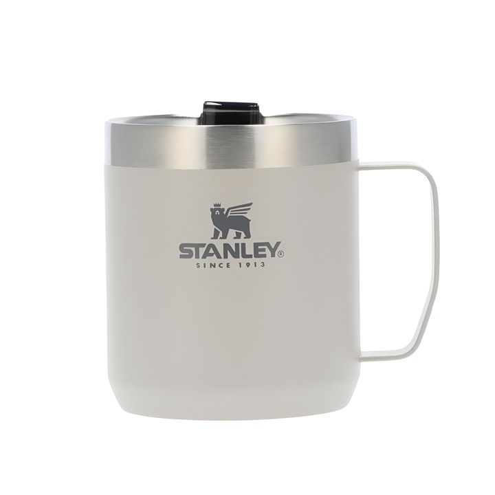 Термо чаша ONSG® Stanley, Усъвършенствана изолация, поддържа напитките горещи за 1.5 часа и студени за 15 часа, Неръждаема стомана, Плътен капак, За къмпинг и офис, Бежов, 236 мл