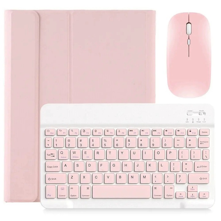 Tastatura pentru iPad 9/8/iPad 10.2/10.5/air3 inch, vine cu un mouse, bluetooth, design subtire, roz