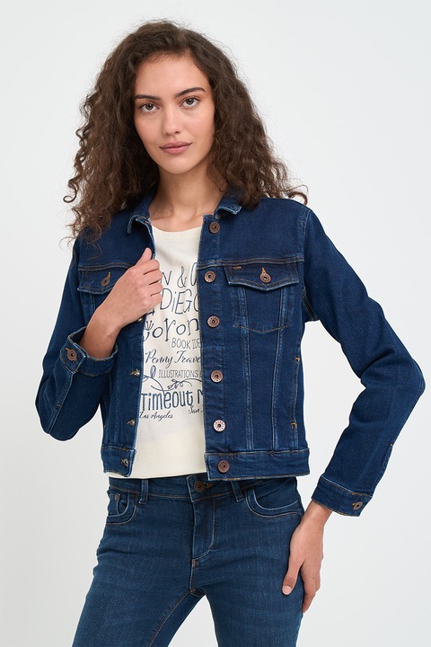 TIMEOUT, Jacheta din denim cu nasturi, Albastru inchis