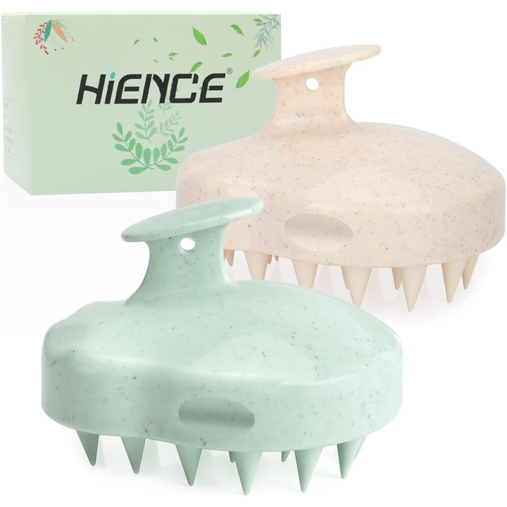 Set 2 perie de masaj pentru scalp, samponare si curatare scalp, potrivite pentru exfoliere, stimularea cresterii parului si indepartarea celulitei,9.5x7 cm, silicon, Multicolor