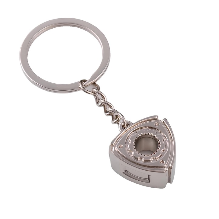 Breloc Motor Rotativ, Chei Auto / Moto / Casa / Garaj, Metalic, Argintiu