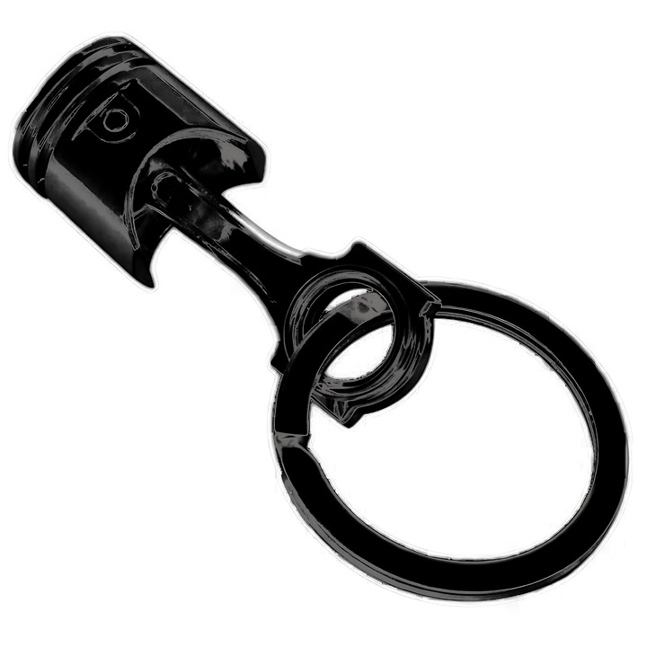 Dugattyús kulcstartó, Autó / Motor / Ház / Garázs kulcsok, Mozgó alkatrészek, Fém, Matt fekete