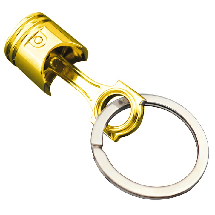 Dugattyús kulcstartó, Autó / Motor / Ház / Garázs kulcsok, Mozgó alkatrészek, Fém, Arany