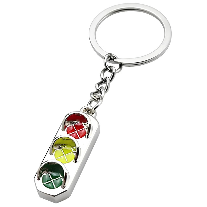 Breloc Semafor, Chei Auto / Moto / Casa / Garaj, Metalic, Argintiu