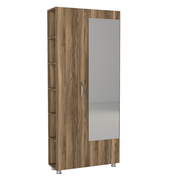 Akasztó tükörrel és cipőtartóval, Modern BrownCharm, UnicUtil, 80 x 28,6 x 185 cm, barna