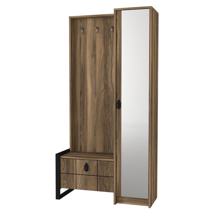 Többfunkciós akasztó tükörrel és cipőtartóval, Urban Pride, UnicUtil, 90 x 35 x 180 cm, Barna