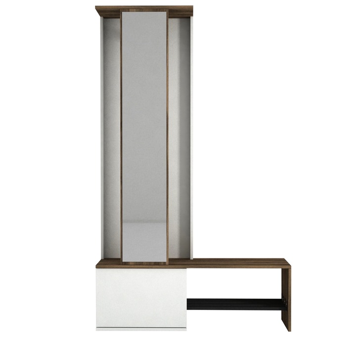 Többfunkciós akasztó tükörrel és cipőtartóval, Smart Refine, UnicUtil, 120 x 34,8 x 199,3 cm, fehér-barna