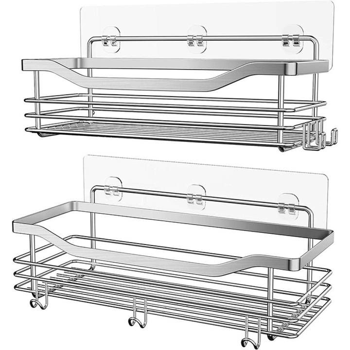 Set suporturi de baie AMRINUGL, cu 5 carlige, inox, fara gaurire, pentru organizare eficienta