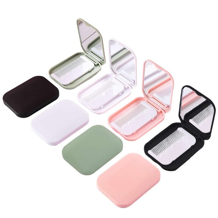 Set 8 Oglinzi Cosmetice Rectangulare Portabile cu Pieptene, Multicolor, 6.3x8.3cm