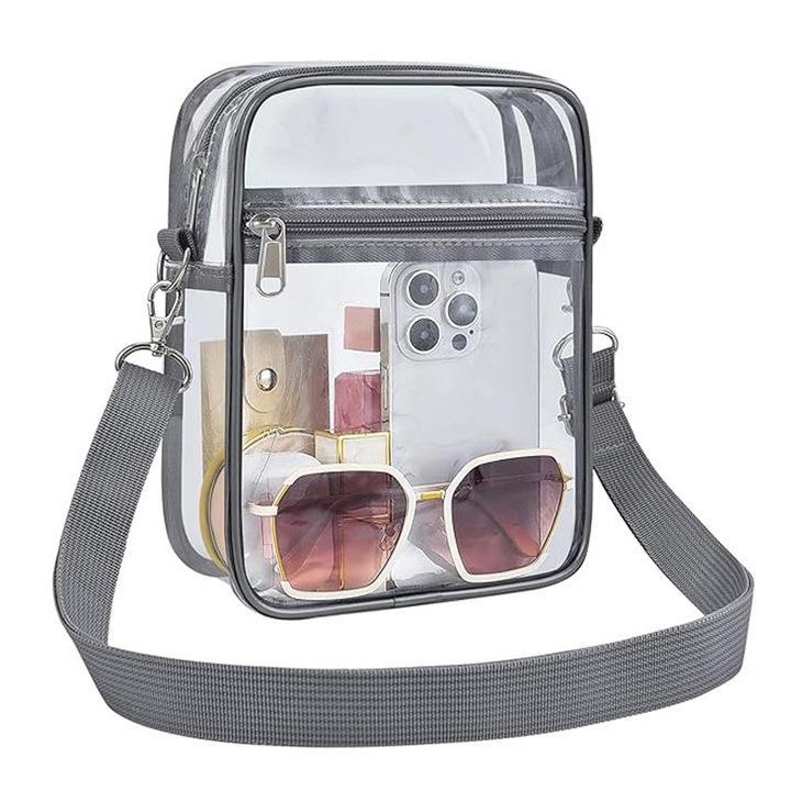 Bizaical válltáska, fekete, 19x15x4.5cm, PVC anyag, stadionokba engedélyezett, 1 táska szett