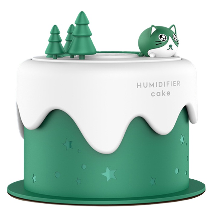 Hordozható légpárásító, cupcake macska design, 300ml kapacitás, színes világítás, 6x10h, csendes