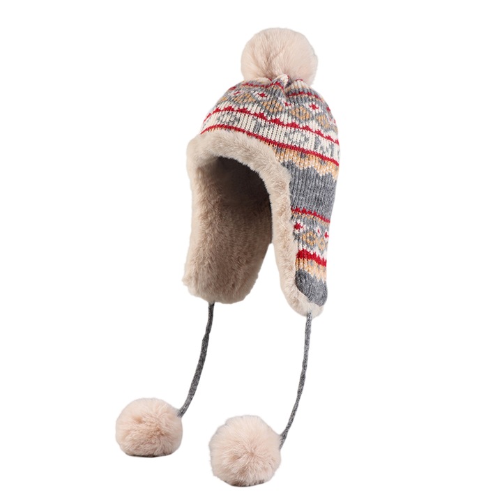 Зимна шапка, AMRINUGL, Plus, Pompon, 54-58 см, Сива