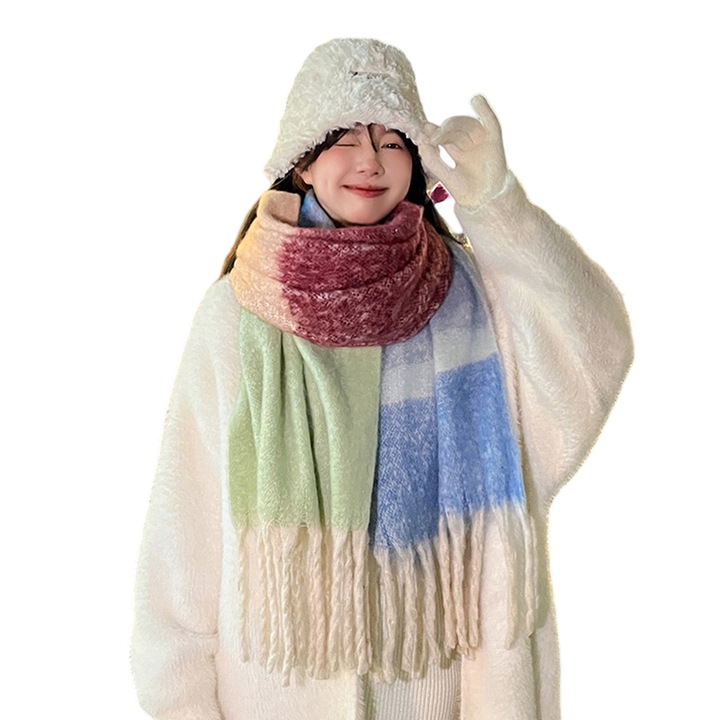 Esarfa de iarna pentru femei, multicolor, extra mare, groasa, 70x200cm