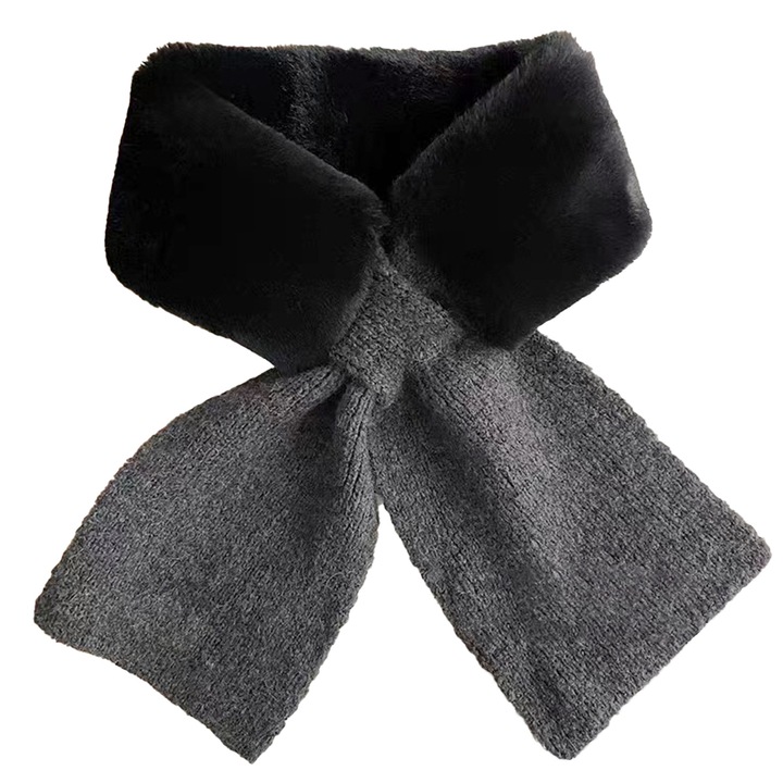 Esarfa de iarna pentru femei, AMRINUGL, blana de iepure, gri, 99x11cm