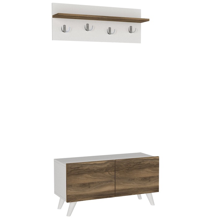 Többfunkciós akasztó polcokkal, Strike Stand, UnicUtil, 80 x 31,3 x 71 cm, fehér-barna