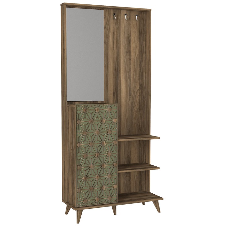 Többfunkciós akasztó tükörrel és cipőtartóval, Urban Harmony, UnicUtil, 89 x 35 x 192 cm, barna