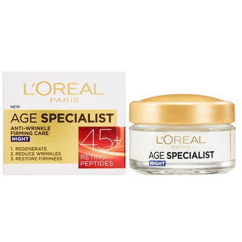 Crema antirid pentru fata L'Oreal Paris Age Specialist 45+ de noapte, 50 ml Crema antirid pentru fata L'Oreal Paris Age Specialist 45+ de noapte, 50 ml