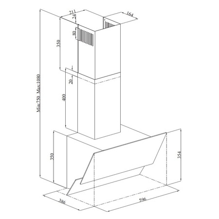 Hota decorativa Pyramis SILVER BLACK GLASS, putere de absorbtie 265mc/h, 1 motor, 60cm, Sticla neagra
