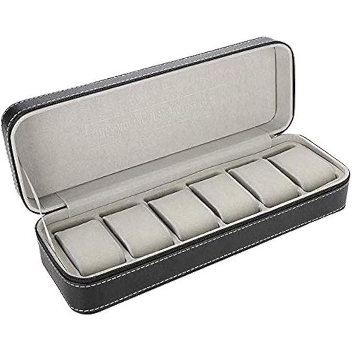 Cutie pentru ceasuri, 6 spatii, neagra, 33x11x7.5cm