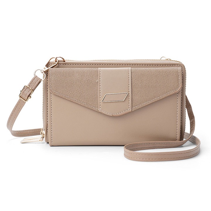 Jormftte női táska, cipzáras pénztárca, 18,5x10,5x5,7cm, fekete, szürke, barna