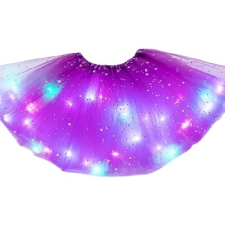Fustita pentru fetite cu luminite CLASStitude, model tutu balerina cu sclipici, pentru aniversari si petreceri scolare, pentru 2-6 ani, maxim 50 cm talie, 30 cm lungime, Mov